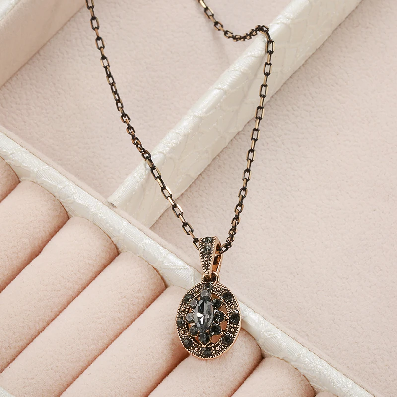 Kinel Charm Boho Women Pendant Necklace Antique Gold Color Gray Crystal Ethnic Bridal Wedding Vintage Jewelry Russia Accessories