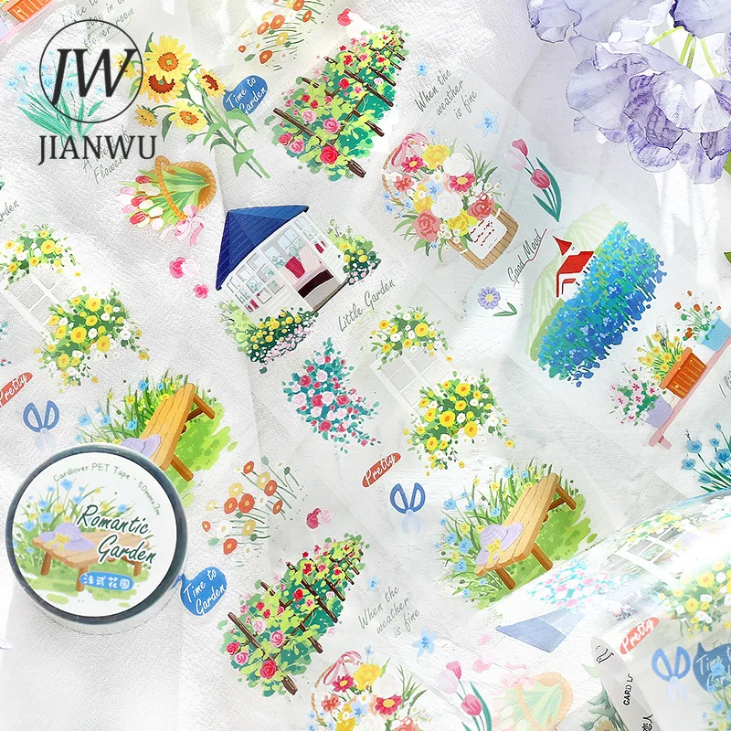JIANWU 50mm*300cm Vintage Flower Field Travel Landscape Material Collage Scrapbooking PET Tape Creative DIY Journal Stationery