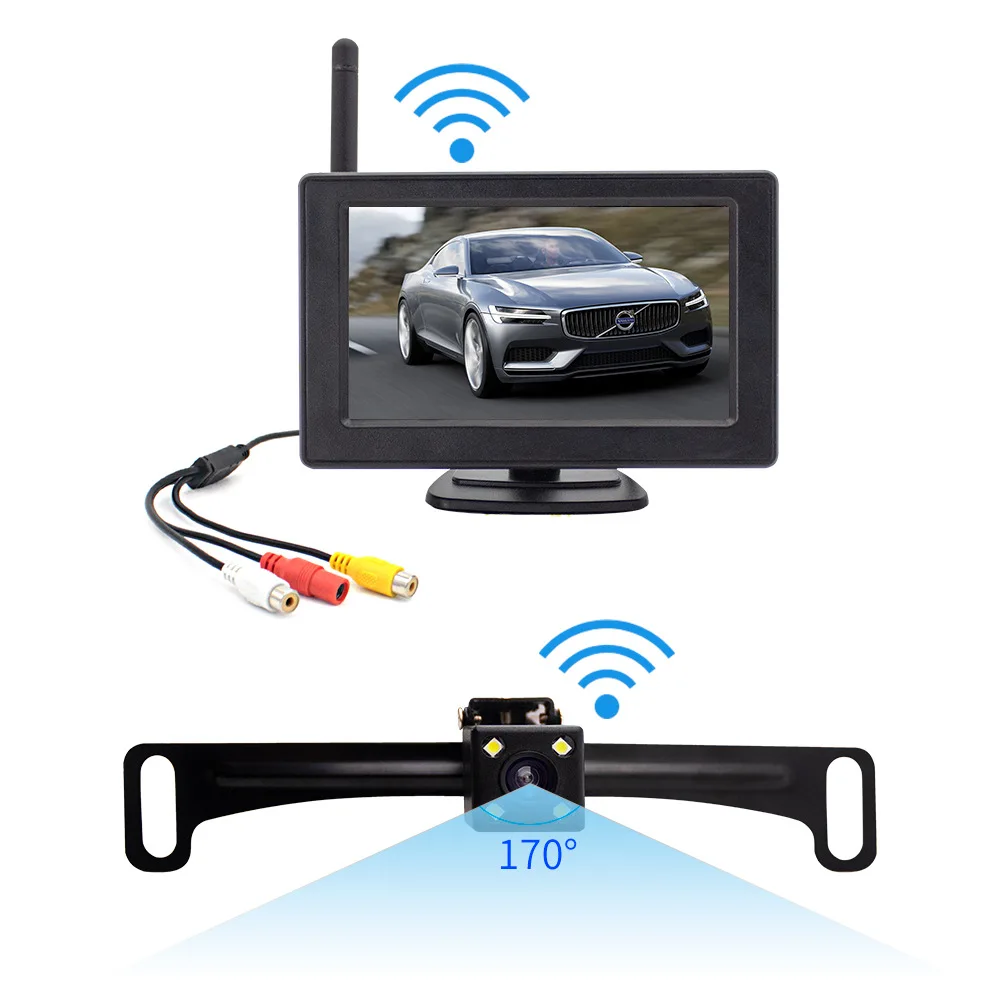 4.3 Inch Wireless Backup Camera System Suction Cup Dashboard Monitor No Wiring License Plate Camera Auto Accessories
