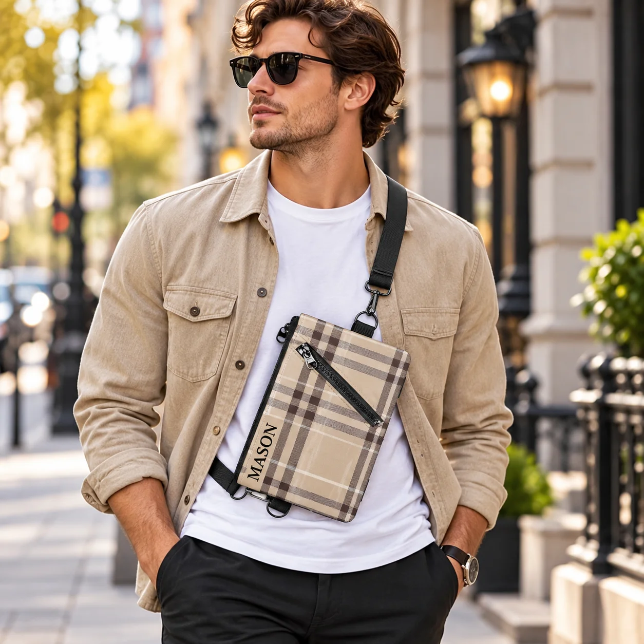 Custom Crossbody Bag for Men Personalized Sling Bag Twill Composite Fabric for Work Travel Outdoor Hiking Daily Commute Shopping