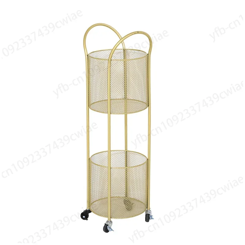 

Nordic Bathroom Racks Floor-standing Iron Art Wheeled Trolley Light Luxury Living Room Gold Storage Rack Two-layer Storage Shelf