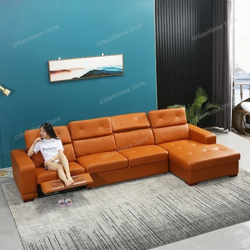Italian Luxury L-shaped Multi-functional Sofa Bed Folding Electric Recliner Sofa Combination Sofa Headrest Mechanism with USB