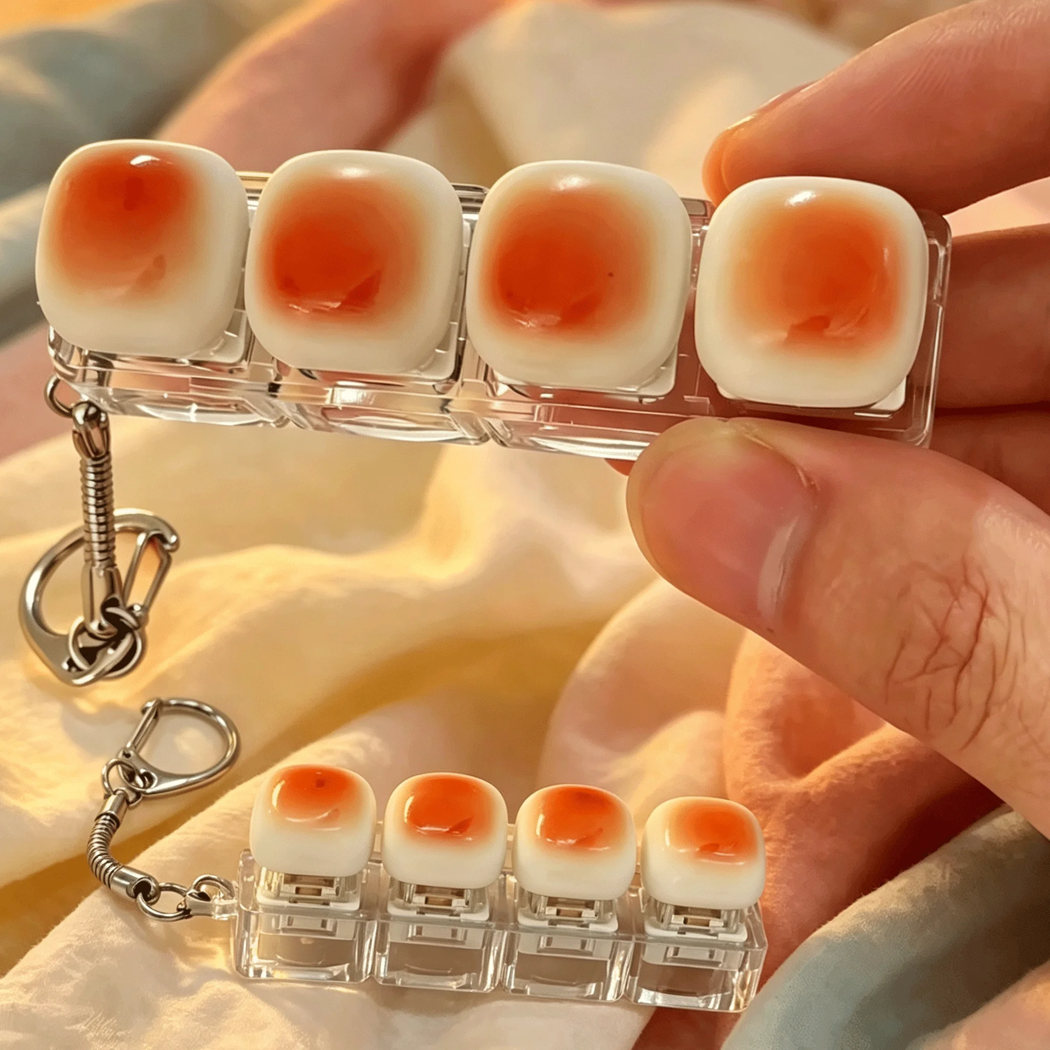 Caramel Bread Design KeyChain Keys Click Sounding Keyboard Stress Relief Fidget Button Keycap DIY Bread Pendant Finger Toys