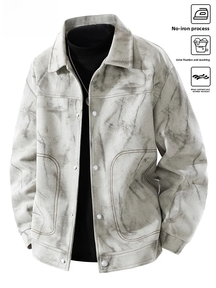 

Spirit Men's Casual Sle Spotted Dyeing Suede Jaet Spring Autumn Faion Urban Loose Fit Polyester Fiber Coat