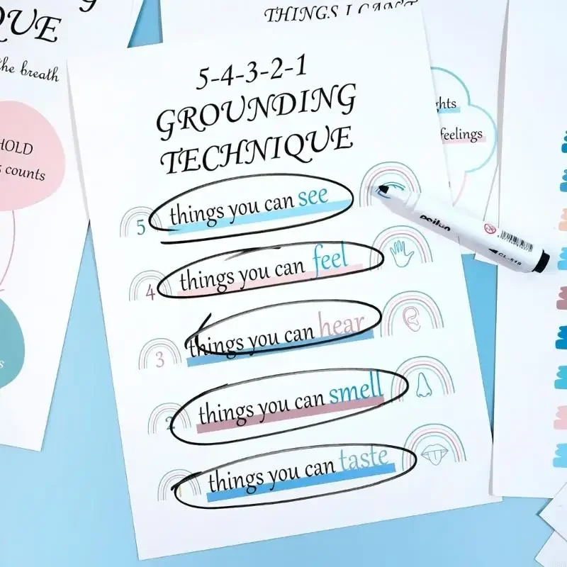 12 ورقة ملصقات ركنية مهدئة ملهمة للصحة العقلية ملصق حائط مخطط للشعور بالمكتب والفصول الدراسية مقاس 10 × 14 بوصة