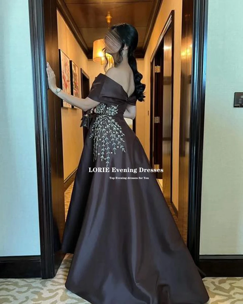 LORIE Sexy Strapless Evening Dresses Brown Sparkly Crystals Beaded A-line Prom Dress Evening Gowns Party Dress Robe De Soiree