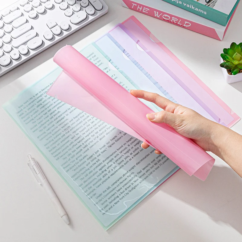 24Pcs L Type Folders A4 Plastic File Project Pockets File Folder Clear Paper Document Jacket Sleeve School Office Supplies