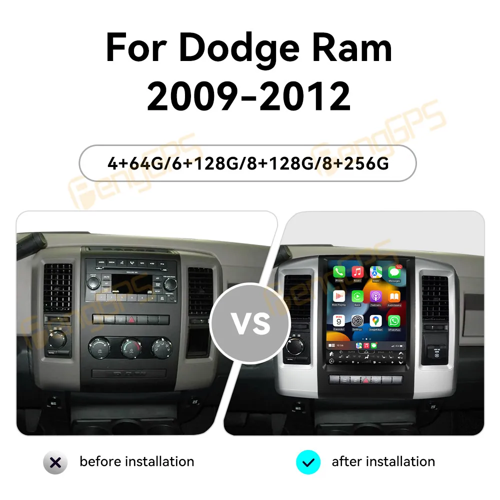 Android 14 Carplay 12.1 Inch Car Radio For Dodge Ram 2009-2012 Car GPS Navigation Multimedia Player Auto Video Stereo DSP