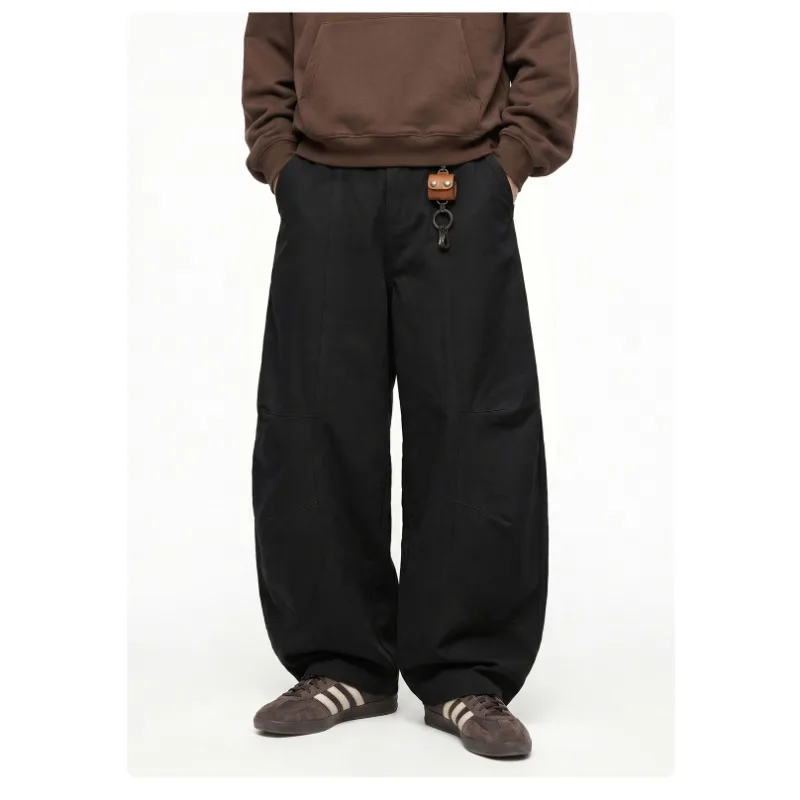 Men Wide Leg Baggy Pants Loose Fit Seam Splicing Panel Design Soft Cotton Fabric Streetwear Trousers For Hip Hop Daily Casual