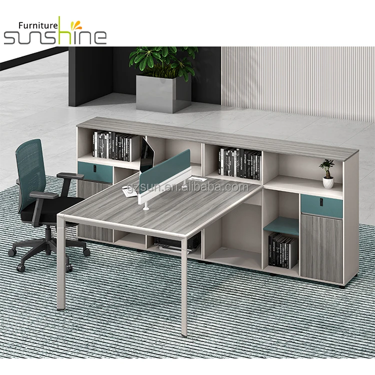 Modern Office Staff Desk Modular Computer Workbench Furniture Table With Bookshelf Commercial Executive Screen Card Workstation