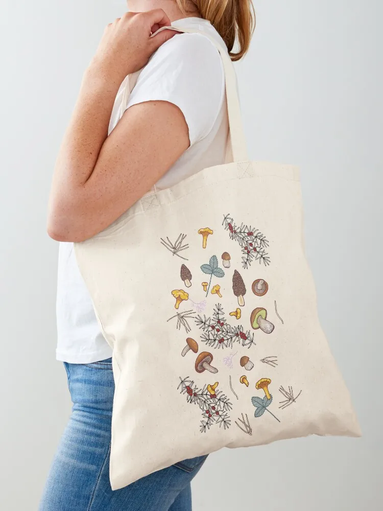 dark wild forest mushrooms Tote Bag shopping bag hand bags personalized tote bag large size bags Canvas Tote