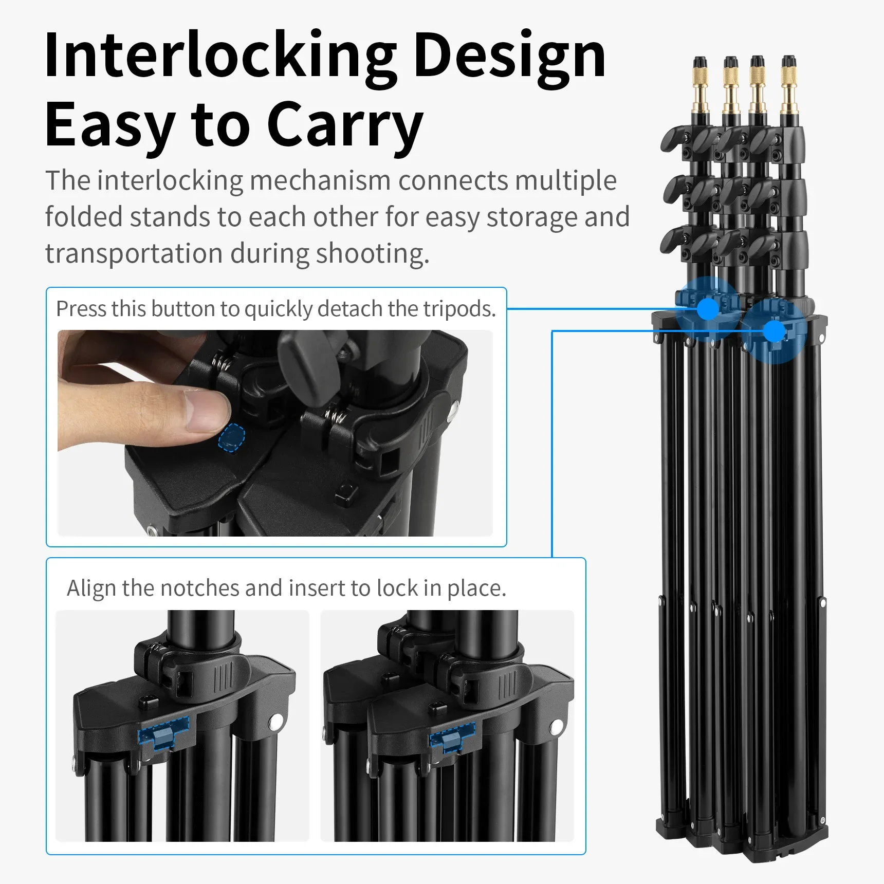 Selens 2.6/3.3m Interlocking Light Stand Aluminum Stackable Photography Tripod for Softbox Ring Light Photo Studio Led Lamp