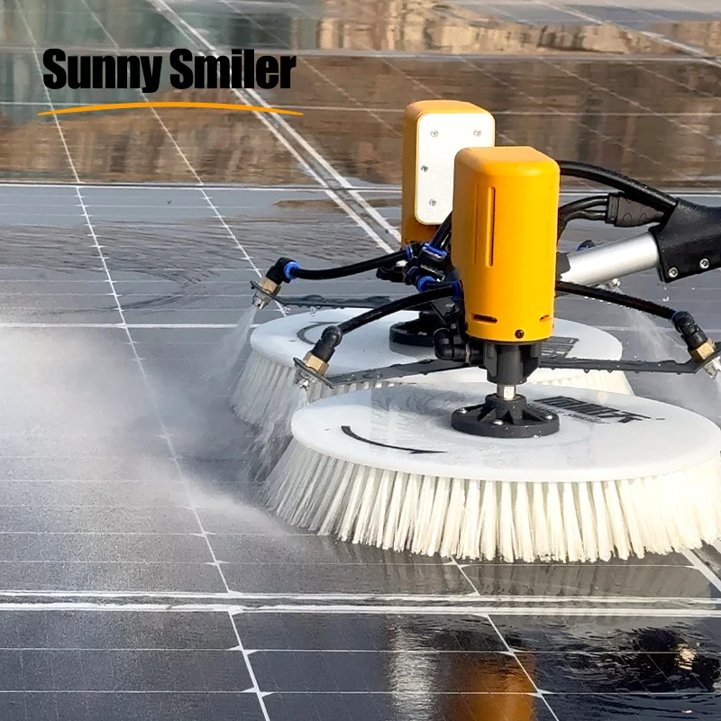 Sunnysmiler solar panel cleaning double-headed electric brush PV equipment photovoltaic clean  machine tool kit complete system