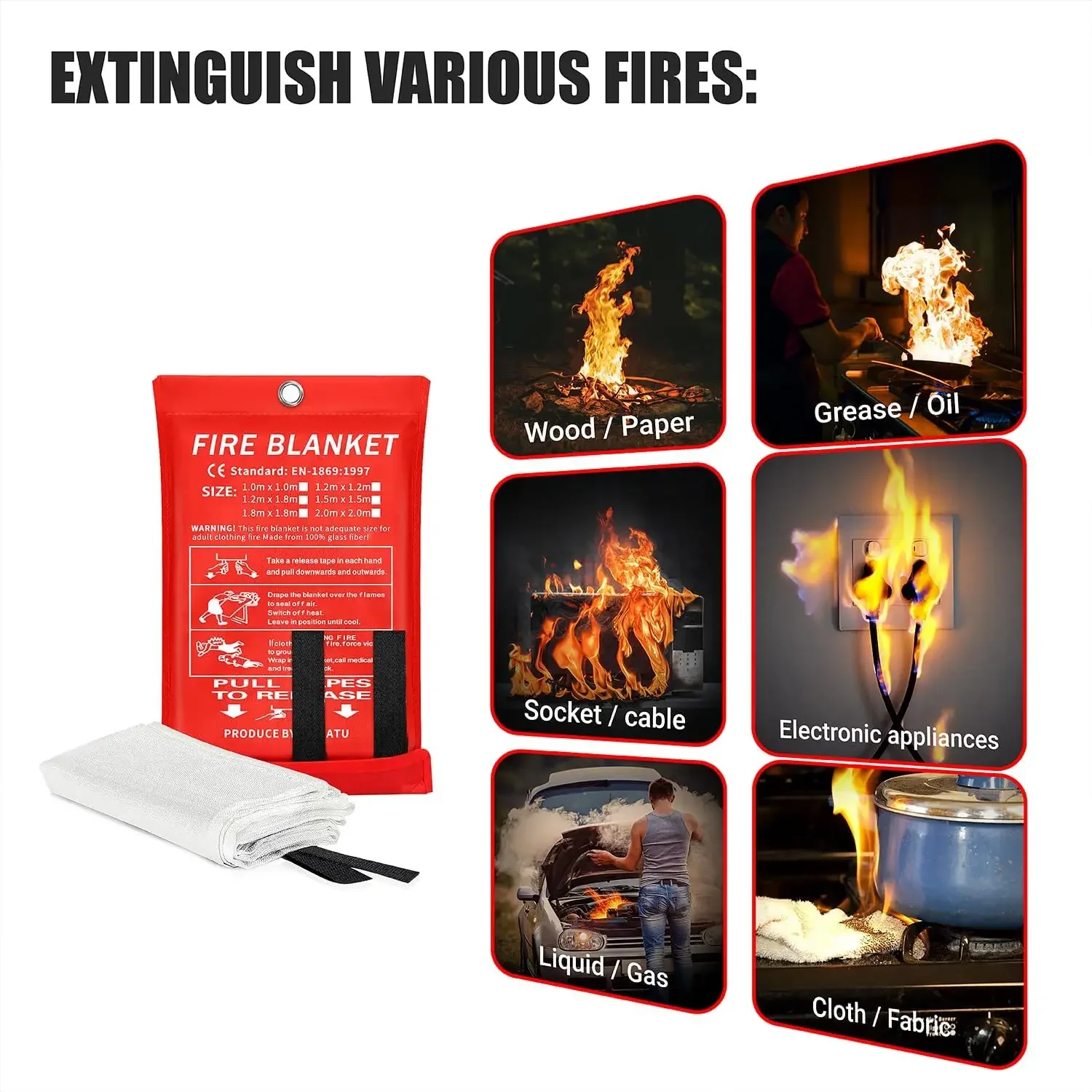 Essential for family emergency safety, efficient fire extinguishing blanket+flame-retardant escape hood