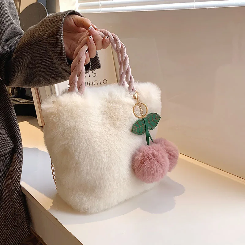 Bag One Shoulder Cute Cherry Handheld Handbags For Women Plush Crossbody Designer Luxury High-Quality Messenger Versatile Y2k