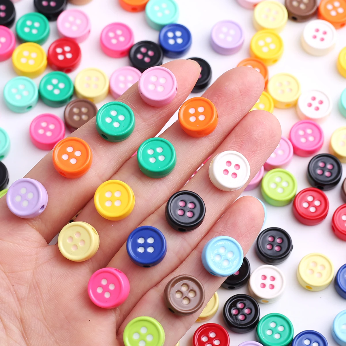 20pcs Mixed Classic Flat Round-Shaped 12mm Acrylic Button Beads & Bead Assortments With Through Holes