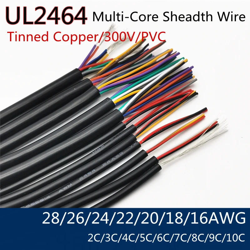 2/5/10M 28 26 24 22 20 18 16 14 AWG UL2464 Sheathed Wire Cable Copper Signal Cable 2 3 4 5 6 7 8 9 Soft Electronic Audio Wire