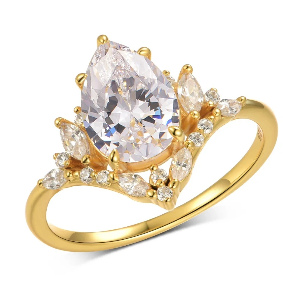 

Набор колец с муассанитом из стерлингового серебра 925 пробы с каплями воды 2 карата, ювелирные изделия, позолоченные, 18 карат, подходит для подарка на день рождения