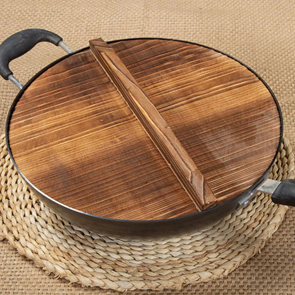 Wooden Wok Lid Natural Wood Anti Overflow Pot Cover Smooth Surface Heat Resistant Kitchen Wok Accessories Household