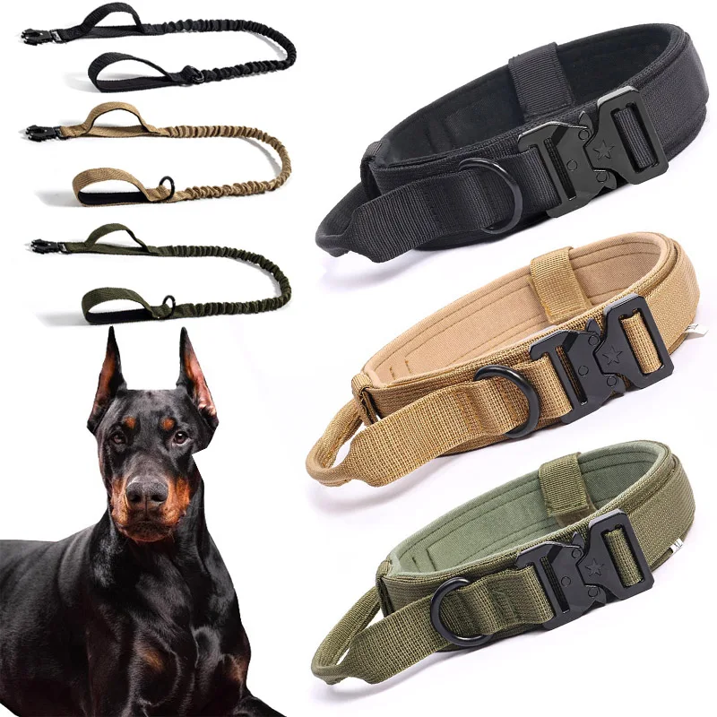Dog Collar Durable Adjustable Military Pet Collar Tactical Leash Set Nylon Collar LeashTraining Medium Large Dog Pet Accessories