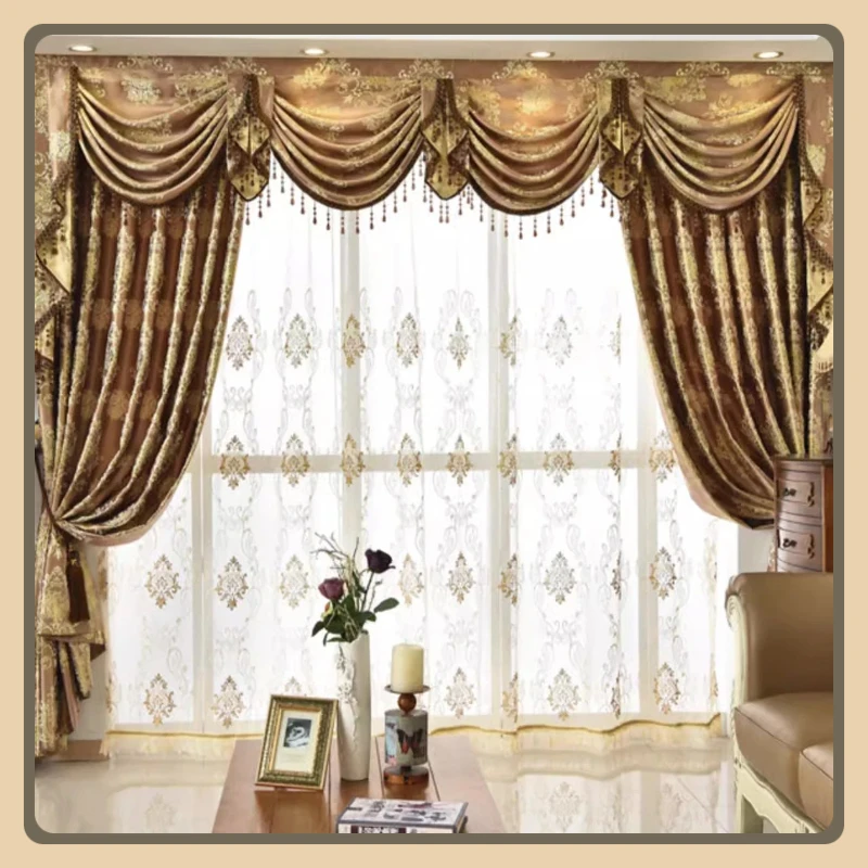 

Luxury Curtains for Living Room European Classic Valance Curtain Head High Windows Bedroom Sunshade Heat Insulation for Villa