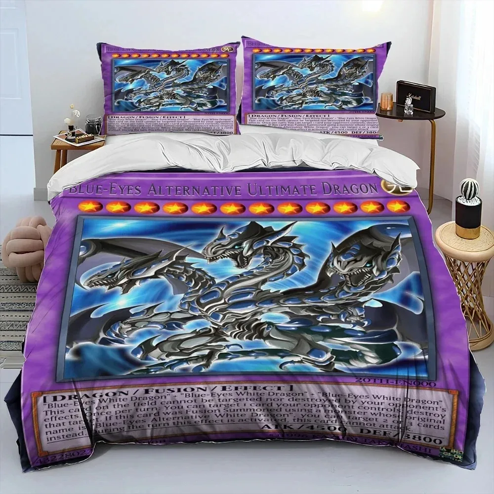 Set tempat tidur motif 3D yu-gi MONSTER CARD Anime, Set tempat tidur, selimut penutup, sarung bantal, sarung bantal ukuran king Queen, untuk anak laki-laki dan dewasa