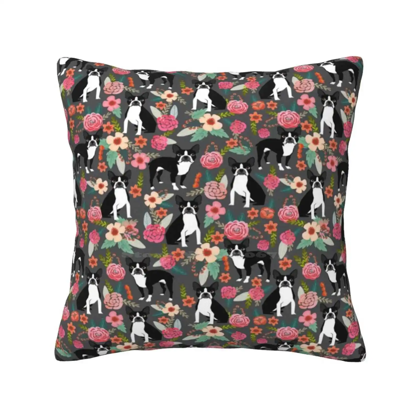 Boston Terrier Floral Dog Breed Pet Art Must Have Boston Terriers Gifts Bedroom Office Hug Pillowcase Pet Art Must Have Boston