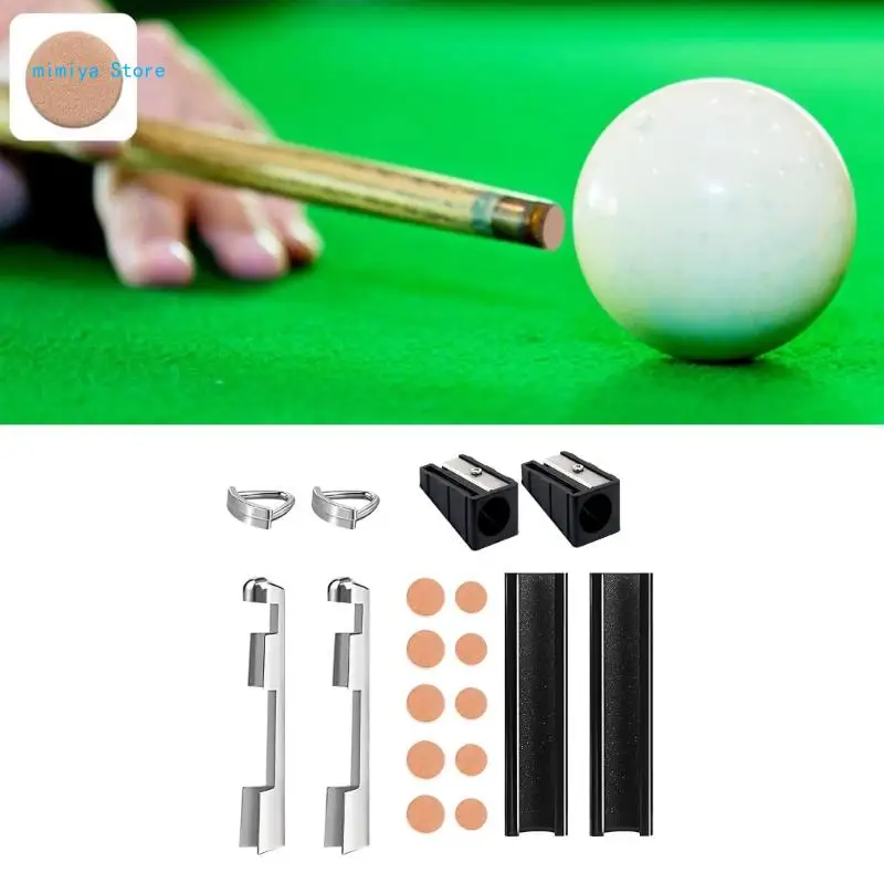 pipi 16Pcs Billiard Cue Repair Kits, Pool Cue Repair Kits Including Cue Clamps Cue Tips Pool Ball Shaper Cue Tips Trimmers