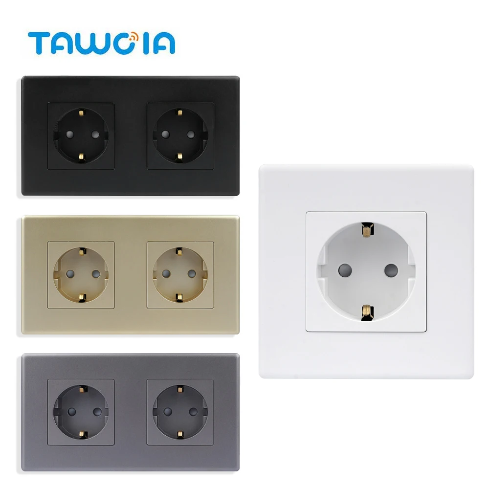 

TAWOIA PC Wall Power Socket EU RU 1/2/3/4/5 Outputs Power Wall Socket 16A 250V PC Frame Plug Electrical Outlet With Safety Door