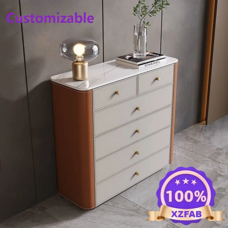 Factory Direct 2026 Light luxury saddle leather chest cabinet Modern simple living room wall locker Solid wood drawer cabinet Ro