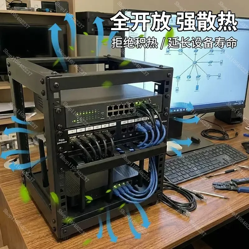10 Inch Open Frame Network Cabinet, Desktop Rack Mount Storage Holder for Home Switch Router Network Equipment