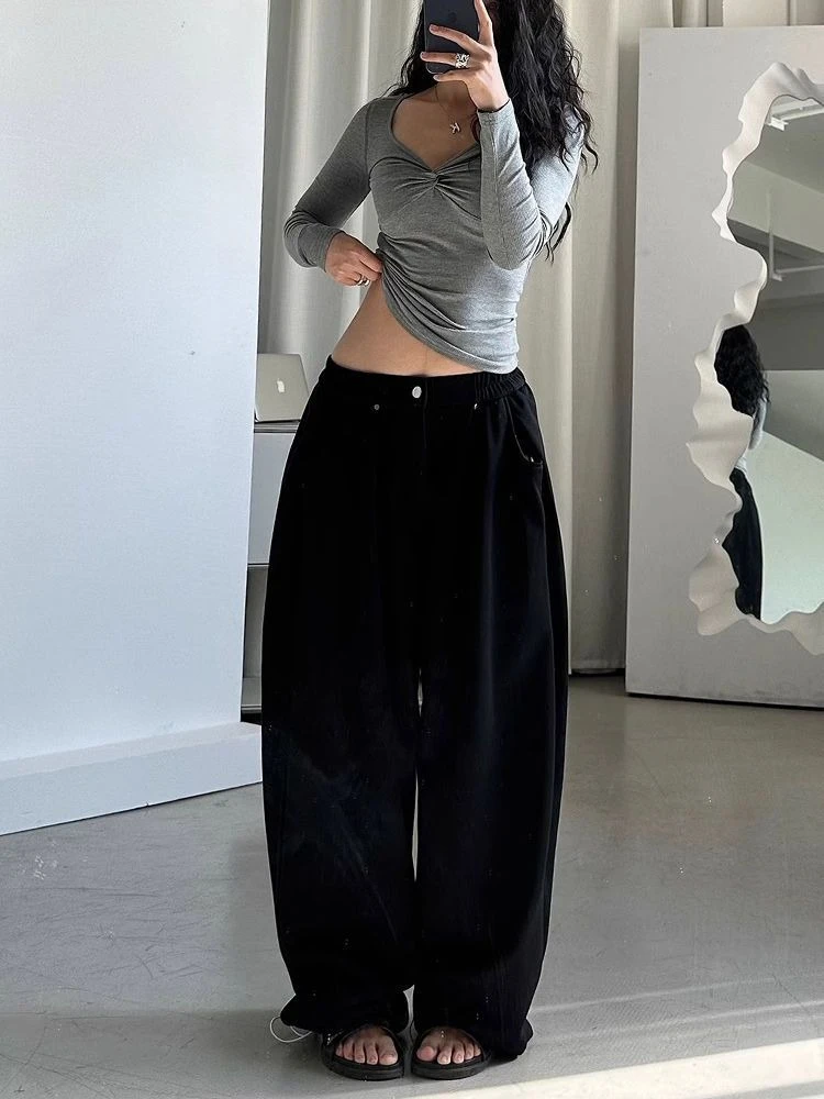 Women Wide Leg Sweatpants American Vintage Baggy Joggers Spring Summer Slouchy Floor Length Hip Hop Streetwear Casual Pants