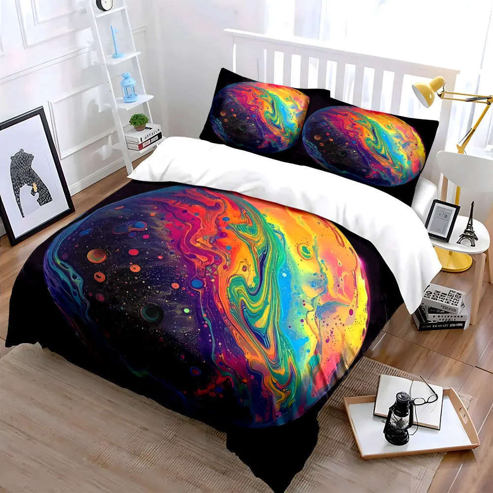 Colorful Planet Art Prints Set Bedding Set with 1 Duvet Cover 2 Pillowcases Single Double King Queen, Gift