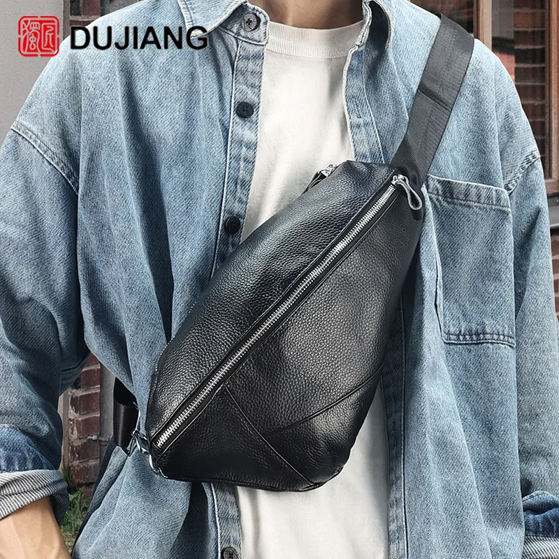 Men's genuine leather chest cover, top-grain cowhide, large-capacity outdoor travel crossbody high-end backpack