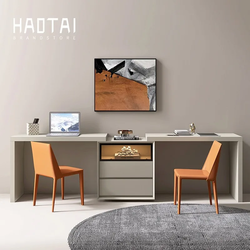 YJQ minimalist desk home student writing desk minimalist bedroom telescopic double work integrated desk