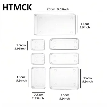 HTMCK 7pc Desk Drawer Organizers Set Plastic Bathroom Storage Makeup Organizer Clear…