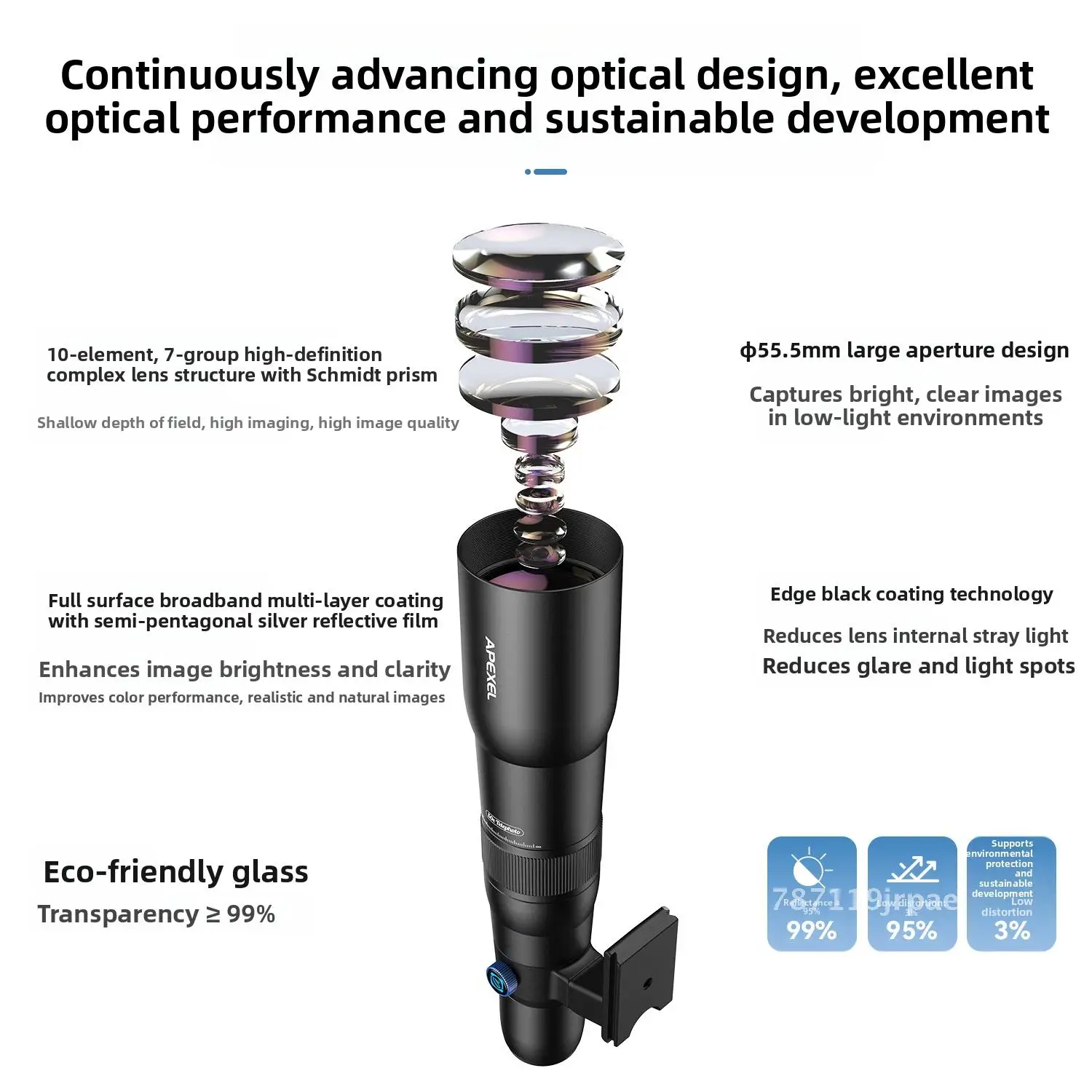 Teleobjektiv für Mobiltelefone, HD-Hochleistung, interne Fokussierung für die Mondbeobachtung im Freien, kompatibel mit Vogelbeobachtung