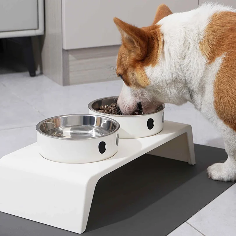 

Elevated Pet Dog Feeder Bowls Raised Stand with Double Stainless Steel Food Water Bowls For Small Medium Large Dogs Cats