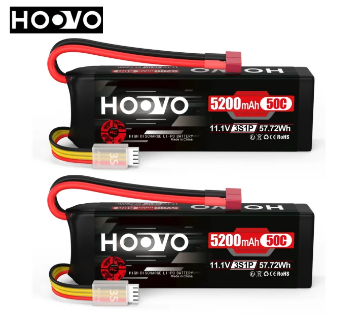 HOOVO 2Pcs 3S Lipo Battery 11.1V 5200mAh 50C RC Battery with Deans T Plug for RC Quadcopter Airplane Helicopter Car Truck Boat