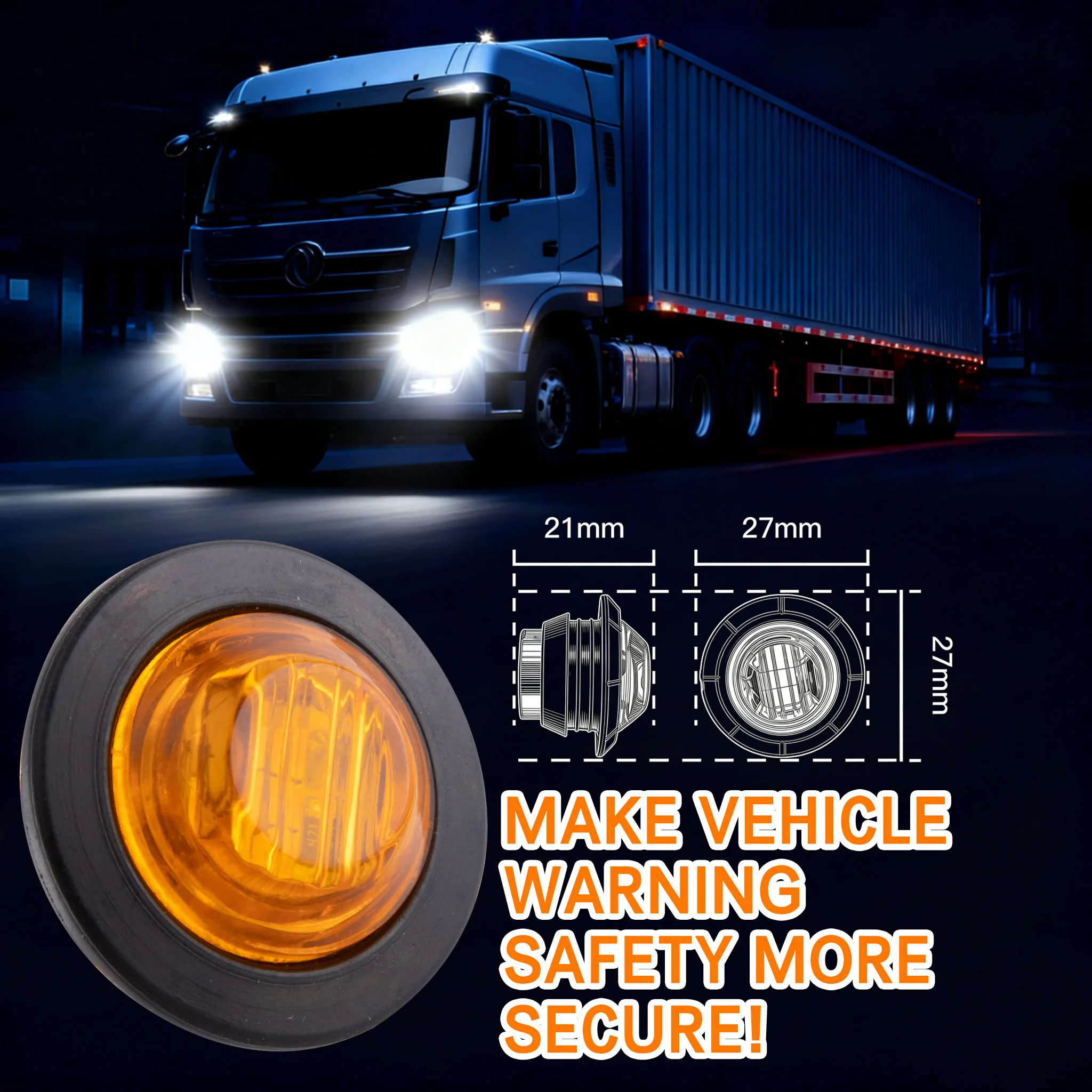 60 3/4-inch rectangular LED side lights, suitable for 12V trailers, trucks, and RVs - high brightness, compatible with 12-24V ve