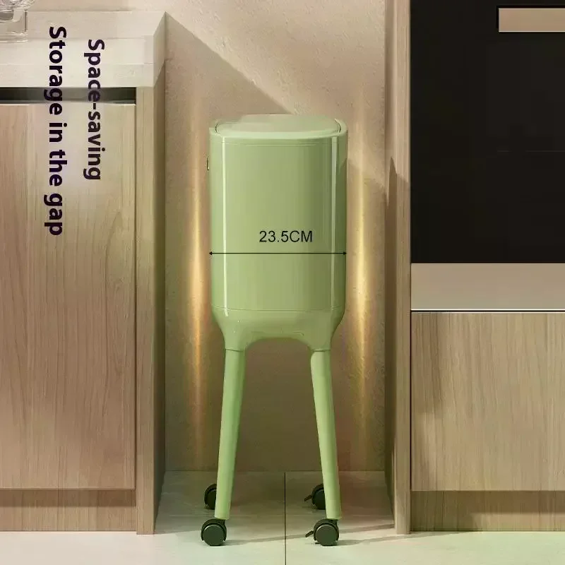 

No-Bend High-Leg Trash Can With Press-to-Open Lid - Large Capacity Oval Kitchen & Living Room Bin, Durable Plastic