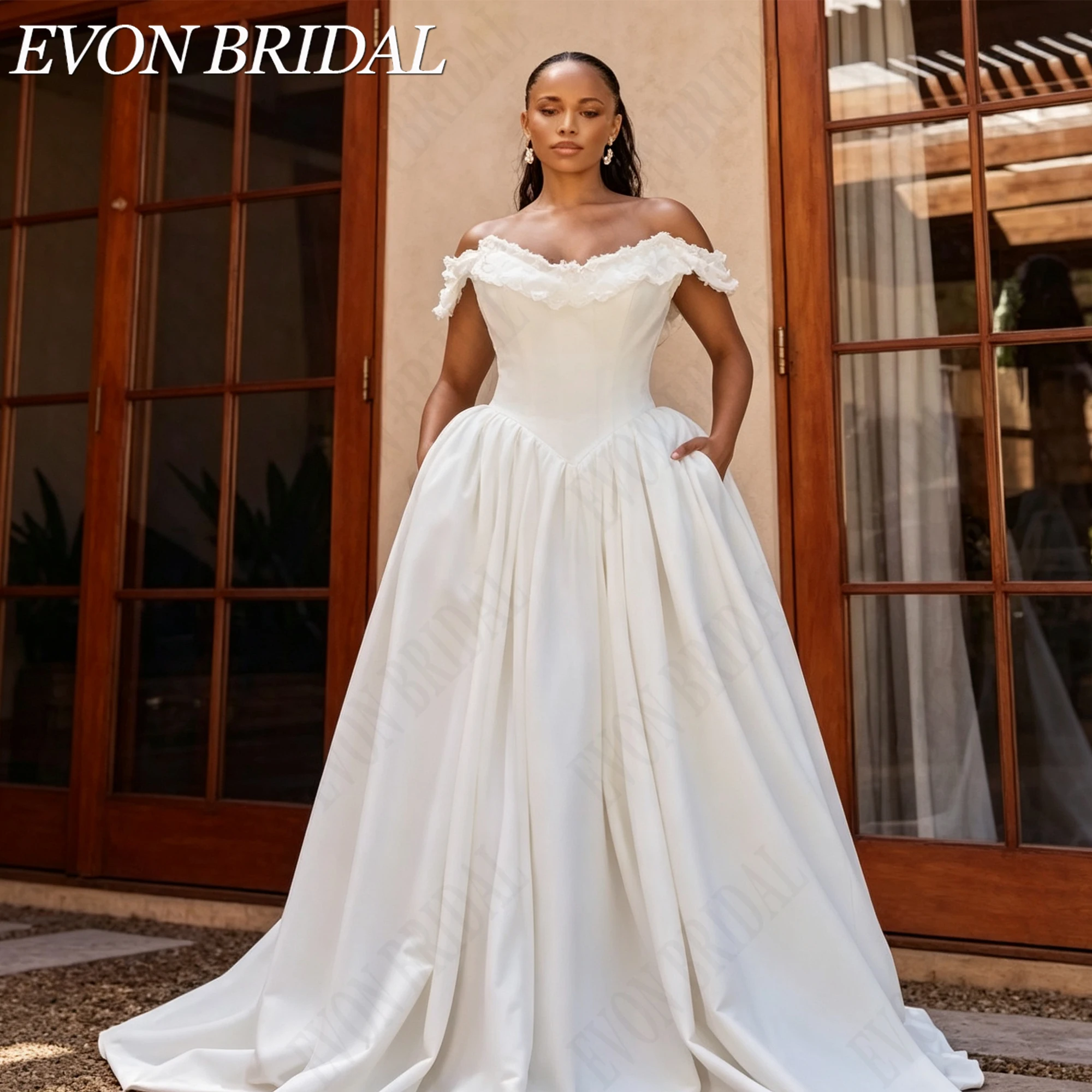 EVON BRIDAL Detachable Sleeve Wedding Dress For Curvy Women Strapless Basque Satin Bride Gown Lace Up Abito Da Sposa Customized