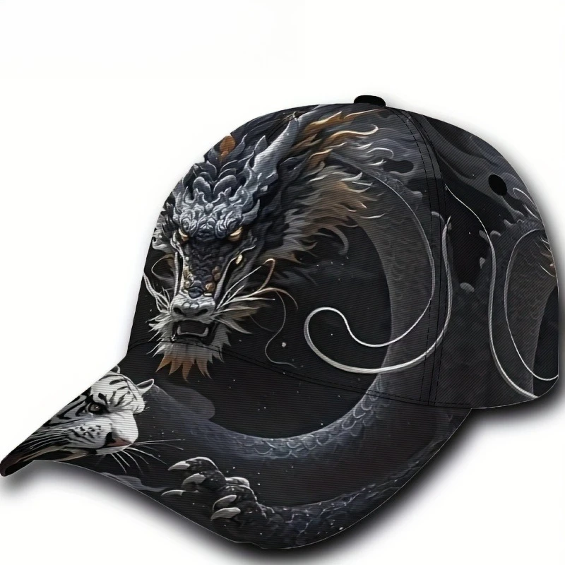 Fierce Dragon Head Design Lightweight Polyester Hat for Outdoor Sports Skateboarding Dancing Cool Casual Unisex Hat