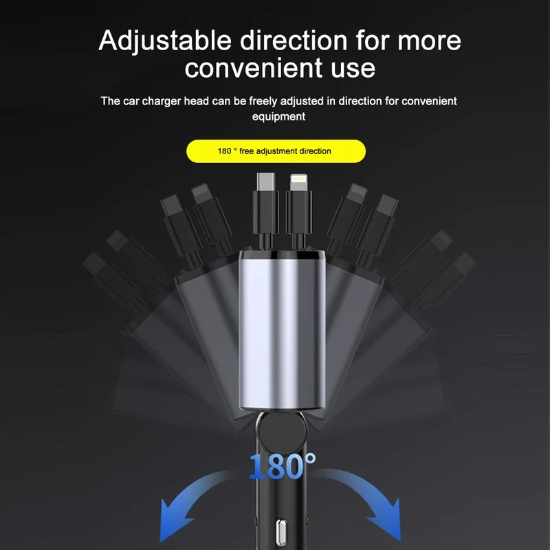 120W 4 in 1 retractable car charger USB C cable for iPhone Huawei Samsung fast charge cord adapter PD qc3.0