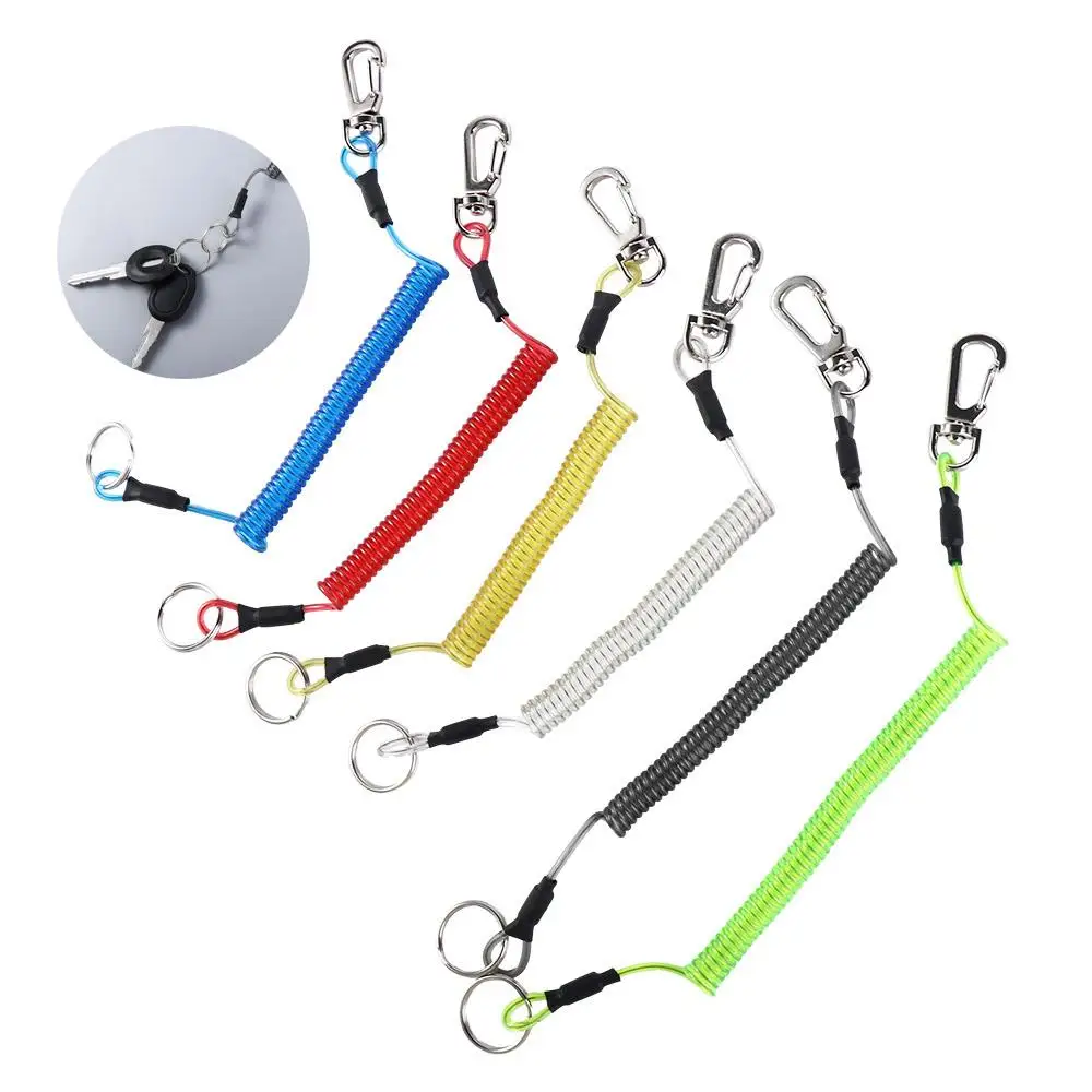 

Hauling Rope Fishing Lanyards Metal Carabiner Spring Elastic Rope Spiral Coiled Lanyard Safety Rope Stretch Fishing Tools