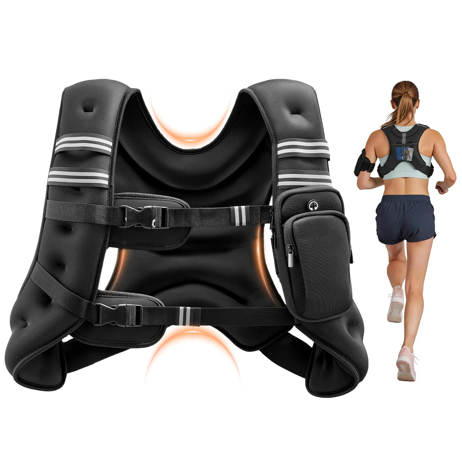 Gilet lesté de 13,8 kg avec boucles réglables et bandes réfléchissantes, gilet d'entraînement avec poids corporel pour hommes et femmes, entraînement de force, course à pied, jogging et fitness