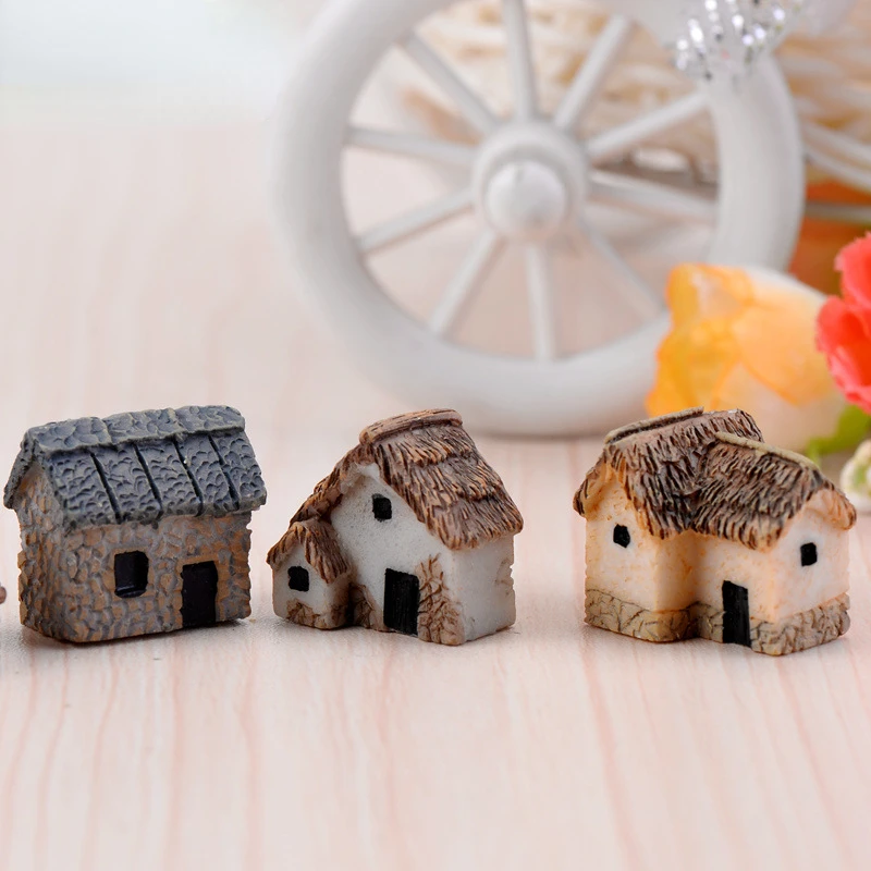 Resin House Cottages Artificial Mini House Villa Woodland Figurine Castles Terrarium Vintage Garden Home Decor Ornaments DIY