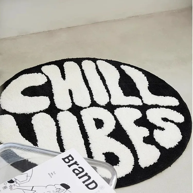 Simple Round Tufted Bedroom Rug Soft Fluffy Letters Mat Bedside Carpet Floor Anti Slip Mat Aesthetic Home Sofa Room Decor