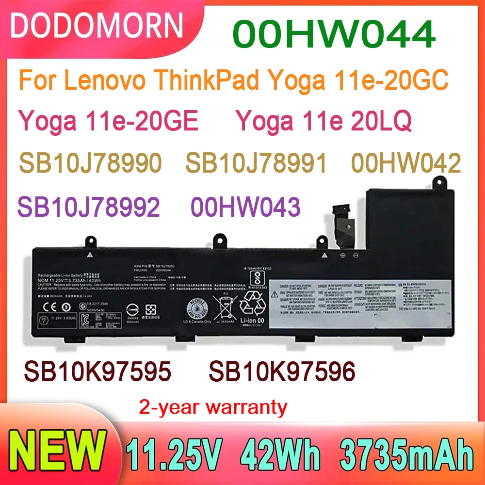 DODOMORN 00HW044 Laptop Battery For Lenovo ThinkPad Yoga 11e-20GC Yoga 11e-20GE Yoga 11e 20LQ SB10J78990 00HW042 SB10K97595 42Wh