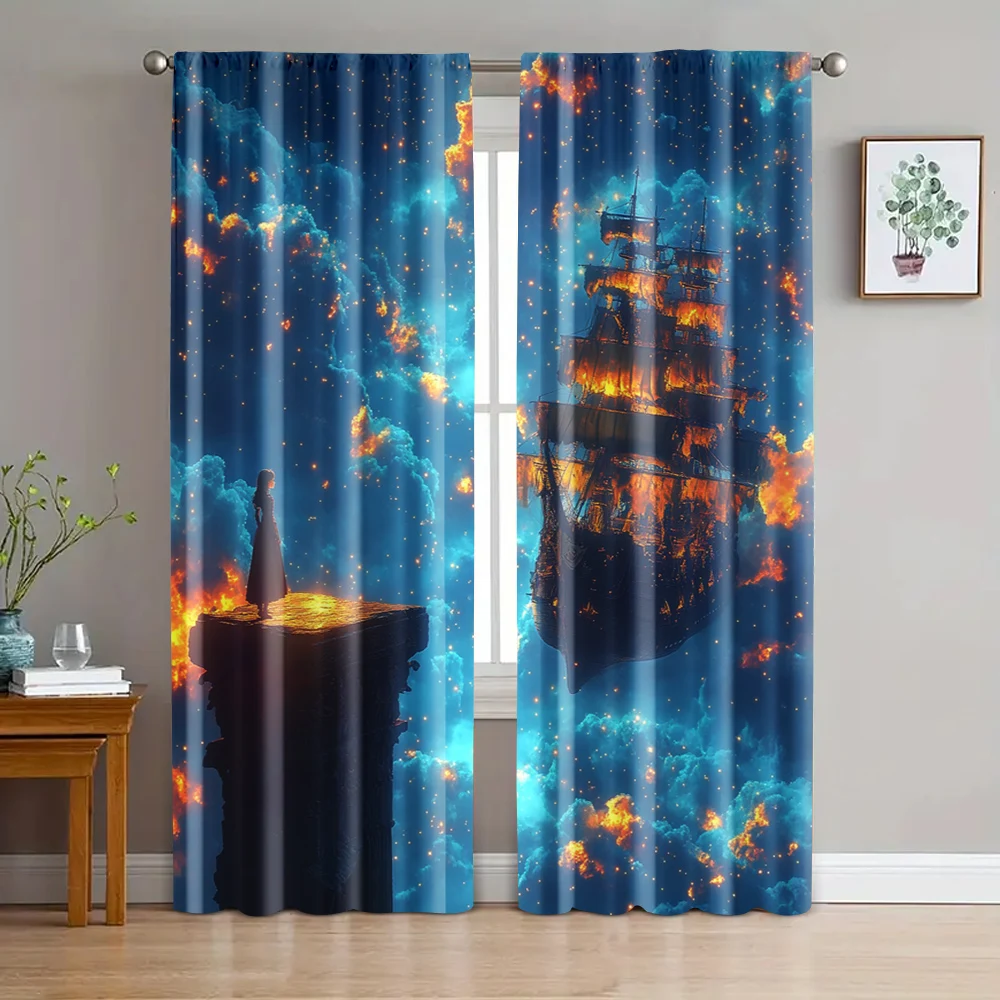 

2pc, Party Curtains Starry Night Flight Fabric,Without Electricity summer party decorations Perfect for Various room decor